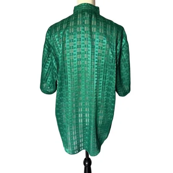 Virgola Italia Shirt Medium Green ShortSleeve Button Up Geometric Collared Retro - Picture 7 of 9